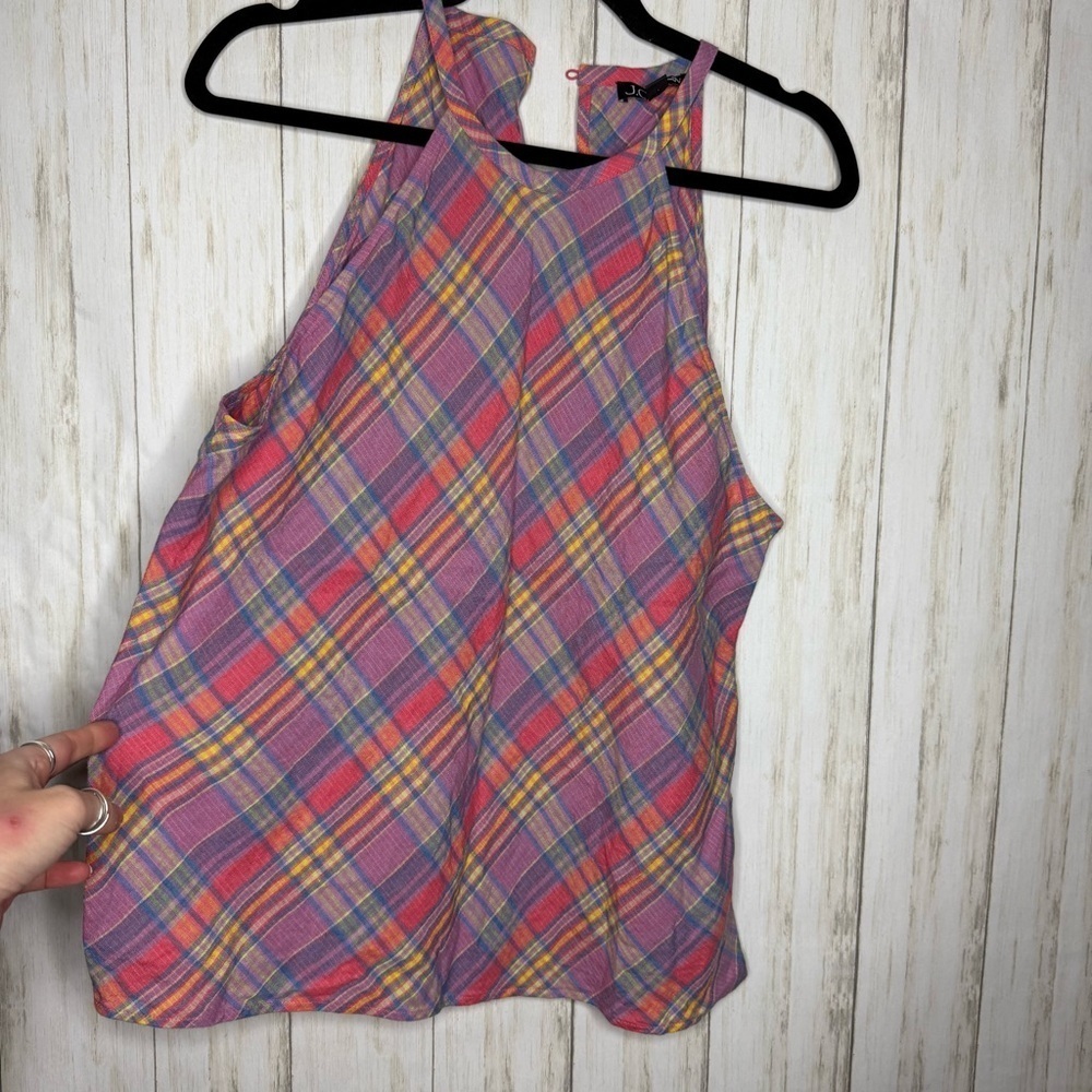 J. Crew Rainbow Linen Plaid Tank Top Large